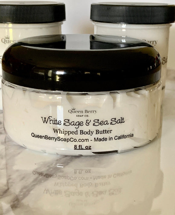 Whipped Body Butter - White Sage and Sea Salt - Color Free - Hand and Body Cream - Spa Scent - Paraben Free and Cruelty Free