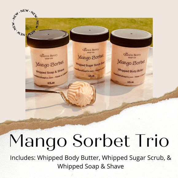 Mango Sorbet Gift Set Trio - Body Butter, Sugar Scrub Soap and Soap & Shave