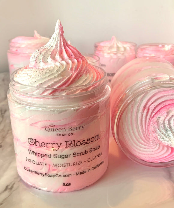 Cherry Blossom Whipped Sugar Scrub Soap  - Exfoliate - Cleanse - Paraben and Cruelty Free