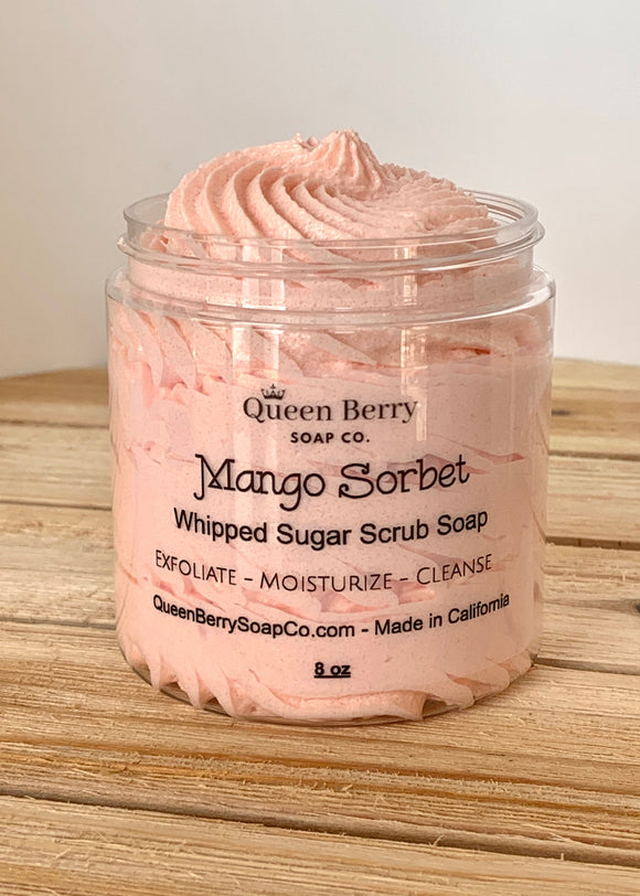 Mango Sorbet - Whipped Sugar Scrub Soap - Exfoliate, Cleanse & Moisturize - Paraben Free and Cruelty Free