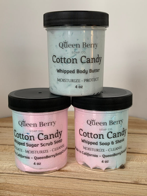 Cotton Candy Trio - Whipped Body Butter, Whipped Sugar Scrub Soap & Whipped Soap and Shave