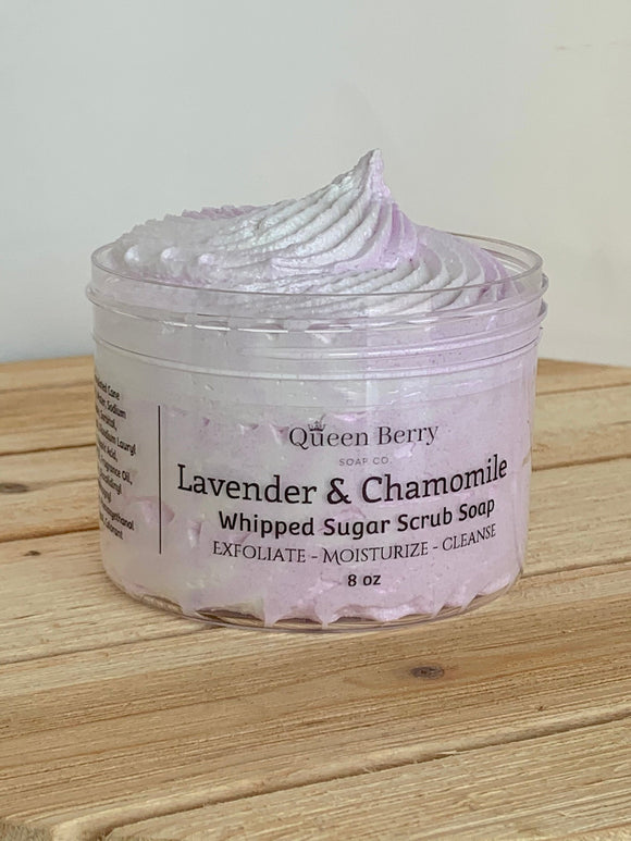 Chamomile & Lavender  - Whipped Sugar Scrub Soap - Relax | Cleanse | Exfoliate | Moisturize - Paraben and Cruelty Free