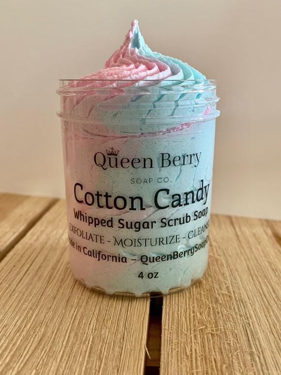 Cotton Candy - Whipped Sugar Scrub Soap -  Exfoliate and Cleanse - Paraben and Cruelty Free