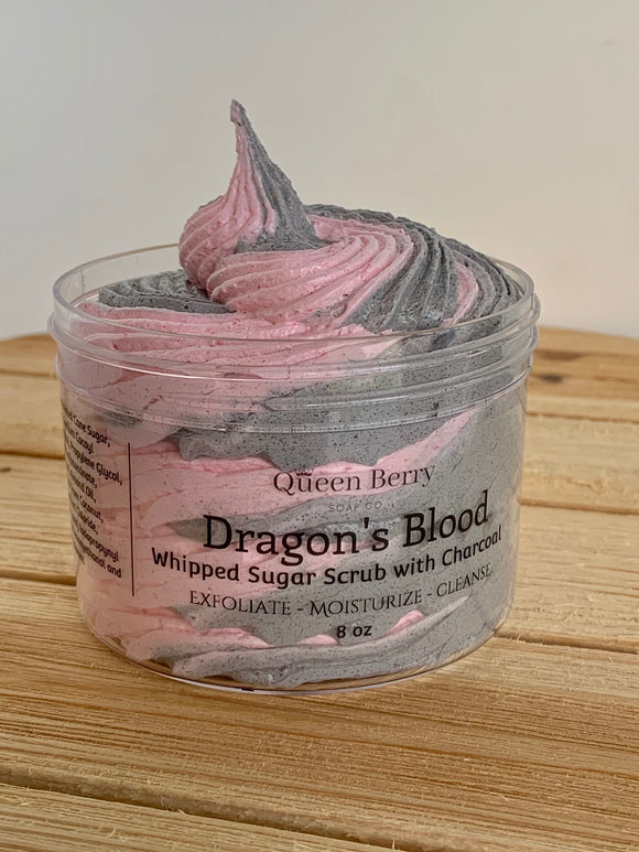 Dragon's Blood - Charcoal Whipped Sugar Scrub Soap - Detoxing Sugar Scrub with Coconut Derived Activated Charcoal