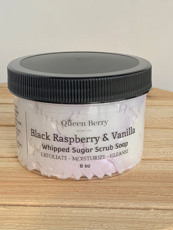 Raspberry & Vanilla - Whipped Sugar Scrub Soap - Paraben and Cruelty Free - Exfoliate and Cleanse