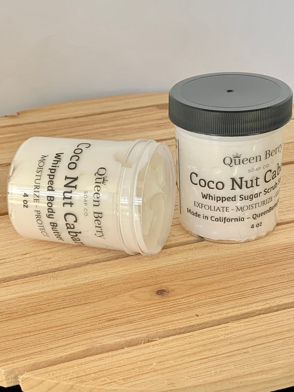 Cocoa Nut Cabana Set: Whipped Sugar Scrub Soap and Whipped Body Butter - Exfoliate | Cleanse | Moisturize - Paraben and Cruelty Free