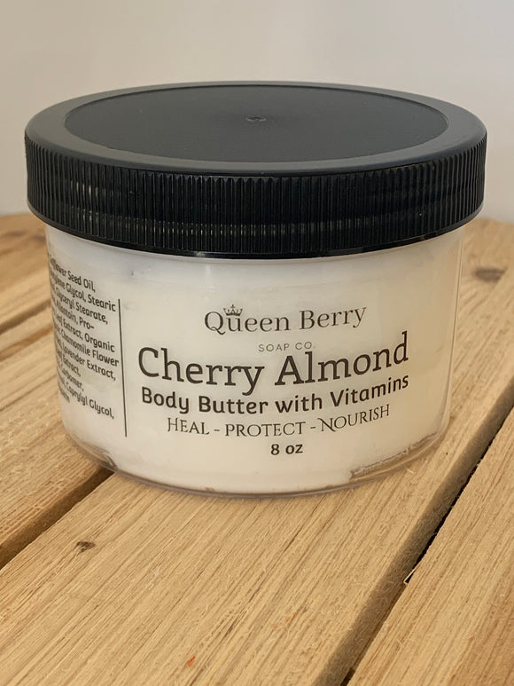 Thick Whipped Body Butter - Cherry Almond - Paraben, Cruelty, Gluten, Colorant and Sulfate Free - Vegan, Natural Extracts and Botanicals