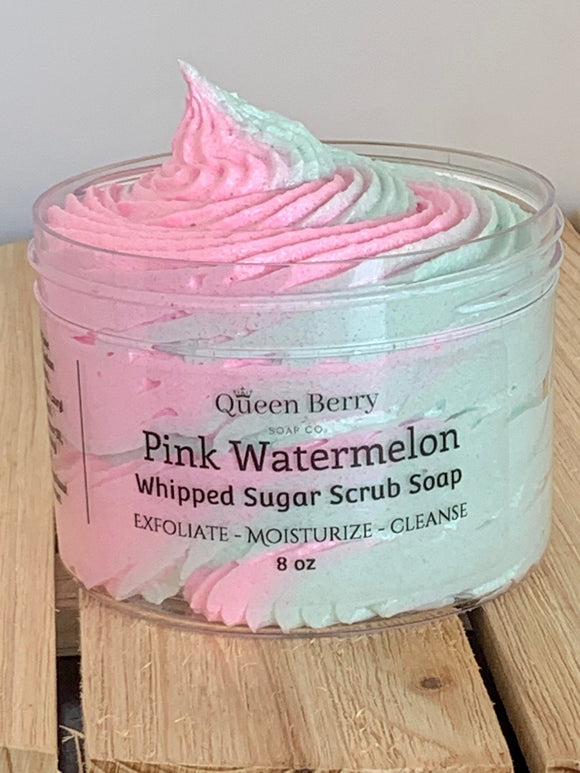 Pink Watermelon Sugar - Whipped Sugar Scrub Soap - Exfoliate, Clean and Moisturize - Paraben and Cruelty Free